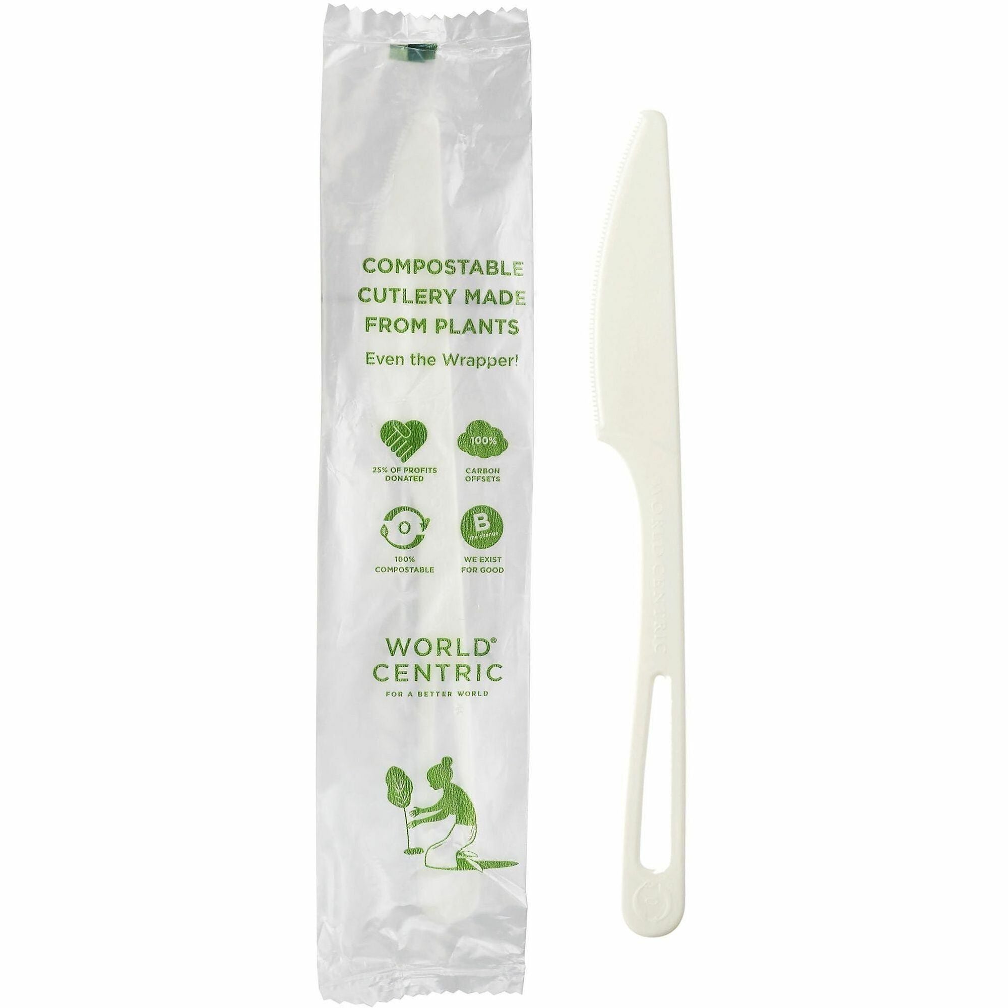 Knife - Knife - Food, Cafeteria - Dishwasher Safe - Disposable - Talc-filled Polylactic Acid (TPLA), PLA (PolyLactic Acid) Plastic - White - 750 Case