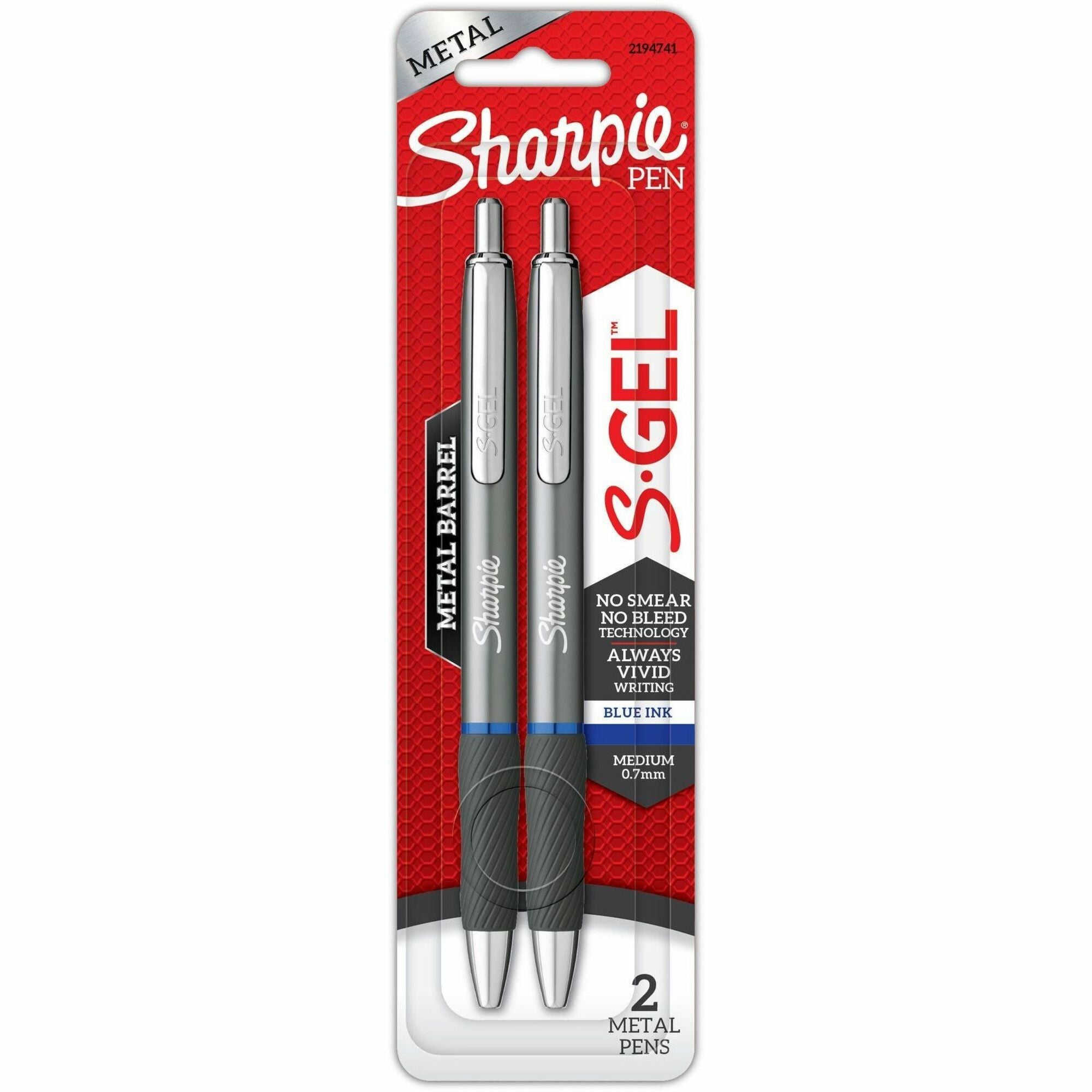 Sharpie S-Gel Pens - 0.7 mm Bold Pen Point - Black Ink - Gunmetal Barrel - 2 / Pack