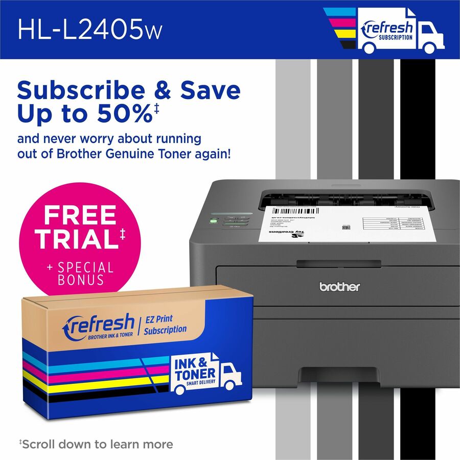 30 ppm Mono - 1200 x 1200 dpi Print - 250 Sheets Input - Wireless LAN - Apple AirPrint, Mopria, Brother Mobile Connect - 35000 Pages Duty Cycle - Plain Paper Print - USB