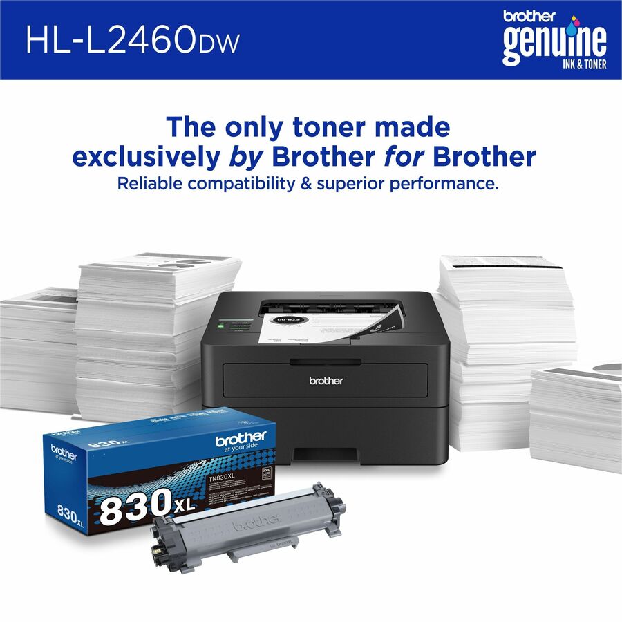36 ppm Mono - 1200 x 1200 dpi Print - Automatic Duplex Print - 250 Sheets Input - Ethernet - Wireless LAN - Apple AirPrint, Mopria, Brother Mobile Connect - 35000 Pages Duty Cycle - Plain Paper Print - USB