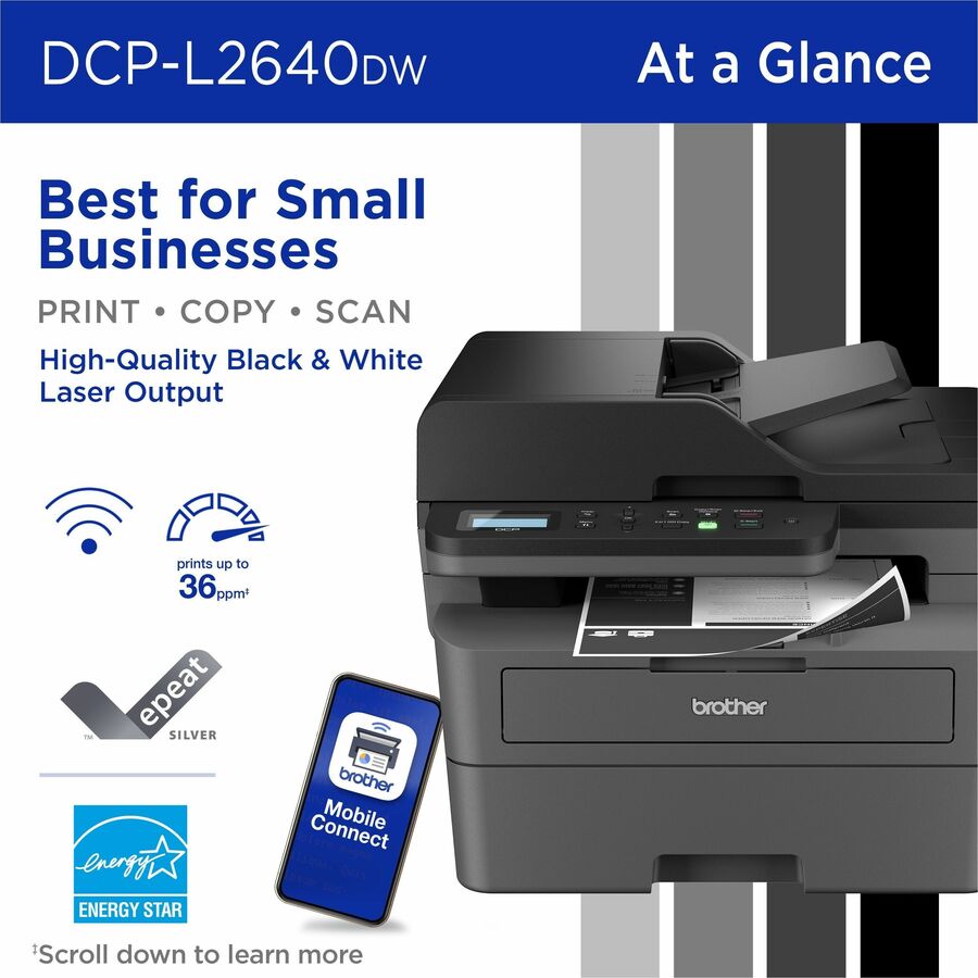 Copier/Printer/Scanner - 23.6 ppm Mono Print - 1200 x 1200 dpi Print - Automatic Duplex Print - Wireless LAN - Apple AirPrint, Mopria - USB - For Plain Paper Print - 1 Each