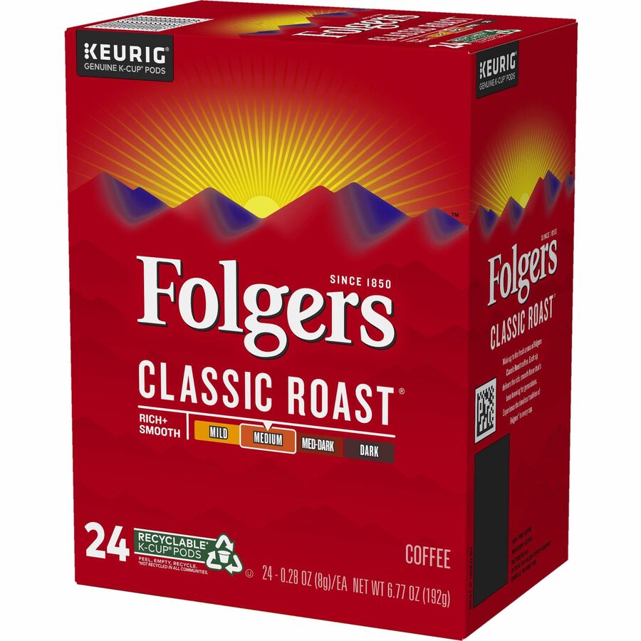 Folger K-Cup Classic Roast Coffee - Compatible with Keurig K-Cup Brewer - American - Medium - 24 K-Cup - K-Cup - Classic Roast - Kosher - 24 / Box