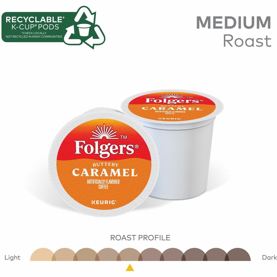 Folgers&reg; K-Cup Buttery Caramel Coffee - Compatible with Keurig K-Cup Brewer - Medium - 24 K-Cup - K-Cup - Buttery Caramel, Caramel, Arabica - Kosher - 24 / Box