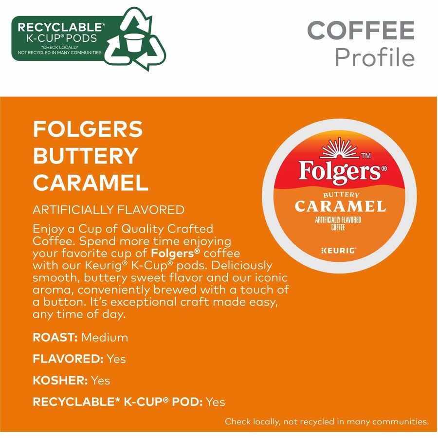 Folgers&reg; K-Cup Buttery Caramel Coffee - Compatible with Keurig K-Cup Brewer - Medium - 24 K-Cup - K-Cup - Buttery Caramel, Caramel, Arabica - Kosher - 24 / Box