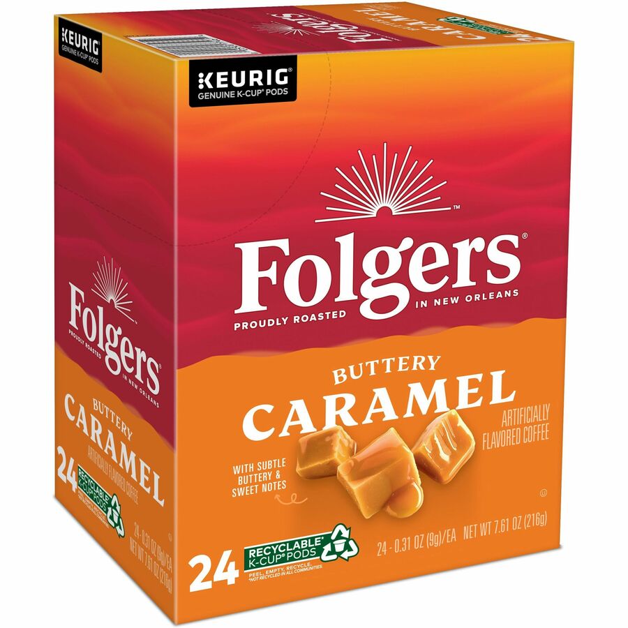 Folgers&reg; K-Cup Buttery Caramel Coffee - Compatible with Keurig K-Cup Brewer - Medium - 24 K-Cup - K-Cup - Buttery Caramel, Caramel, Arabica - Kosher - 24 / Box
