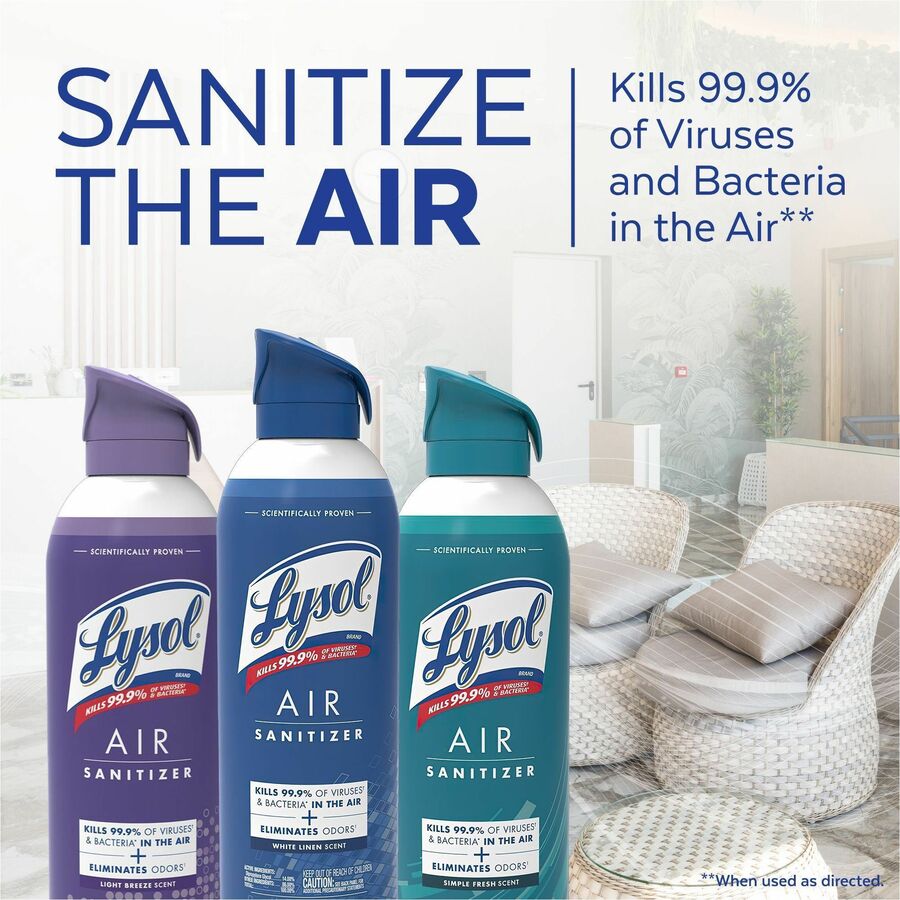 Lysol Linen Scent Air Sanitizer - Spray - 10 fl oz (0.3 quart) - White Linen - Antimicrobial, Odor Neutralizer - 1 Each
