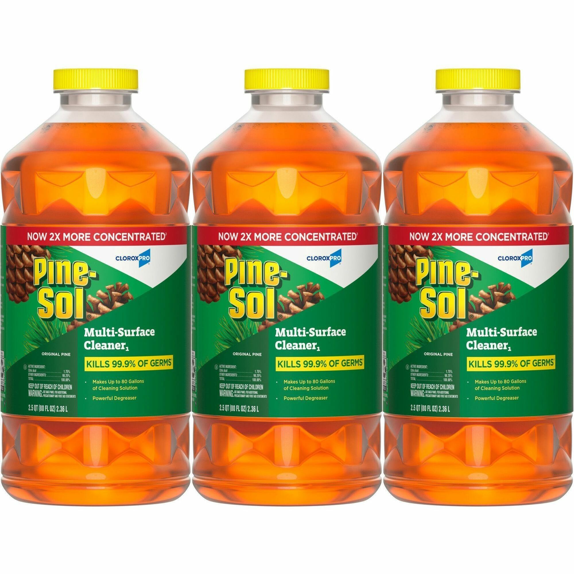 CloroxPro Pine-Sol&reg; Multi-Surface Cleaner - For Multi Surface - Concentrate - Liquid - 80 fl oz (2.5 quart) - Original Pine Scent - Deodorize, Disinfectant, Dilutable - Yellow - 3 / Carton