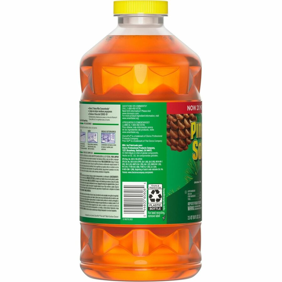 CloroxPro Pine-Sol&reg; Multi-Surface Cleaner - For Multi Surface - Concentrate - Liquid - 80 fl oz (2.5 quart) - Original Pine Scent - Deodorize, Disinfectant, Dilutable - Yellow - 3 / Carton