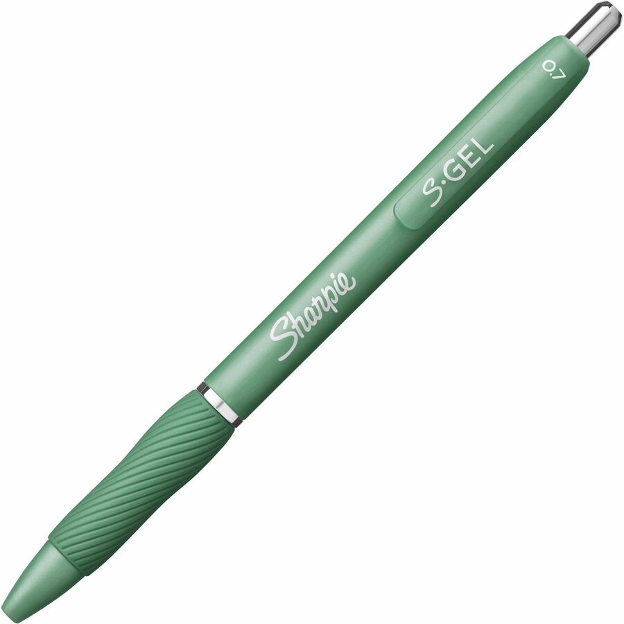 0.7 mm Medium, Bold Pen Point - Retractable - Black Ink - Gel-based - Forest Green Plastic Barrel - 4 / Pack