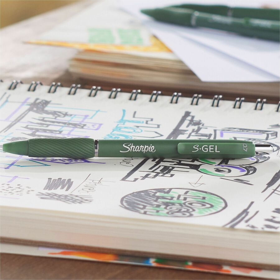 0.7 mm Medium, Bold Pen Point - Retractable - Black Ink - Gel-based - Forest Green Plastic Barrel - 4 / Pack