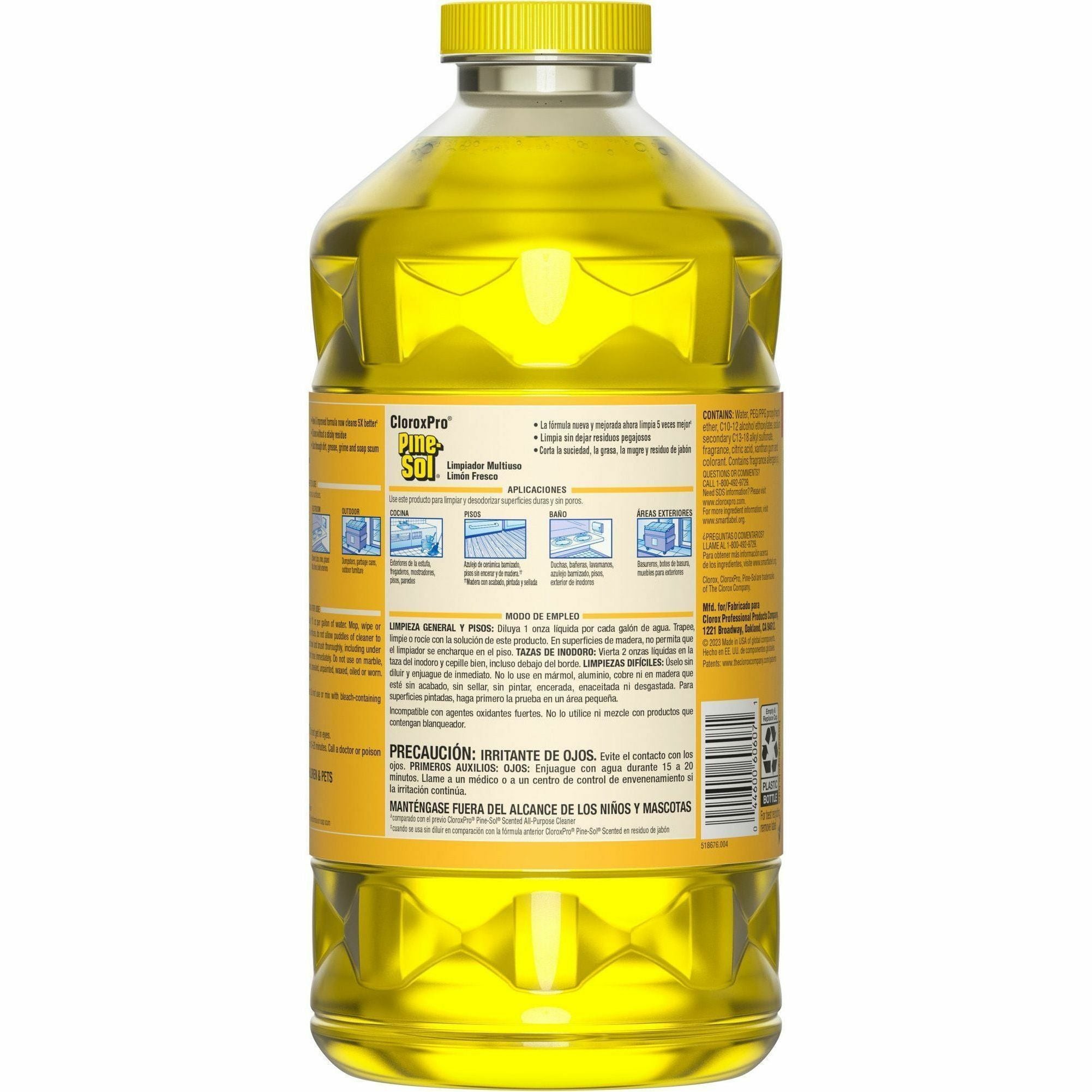 CloroxPro Pine-Sol Multi-Surface Cleaner, Lemon Fresh Scent, Concentrate, Liquid, 80 fl oz Bottles, Yellow, 3 per Carton