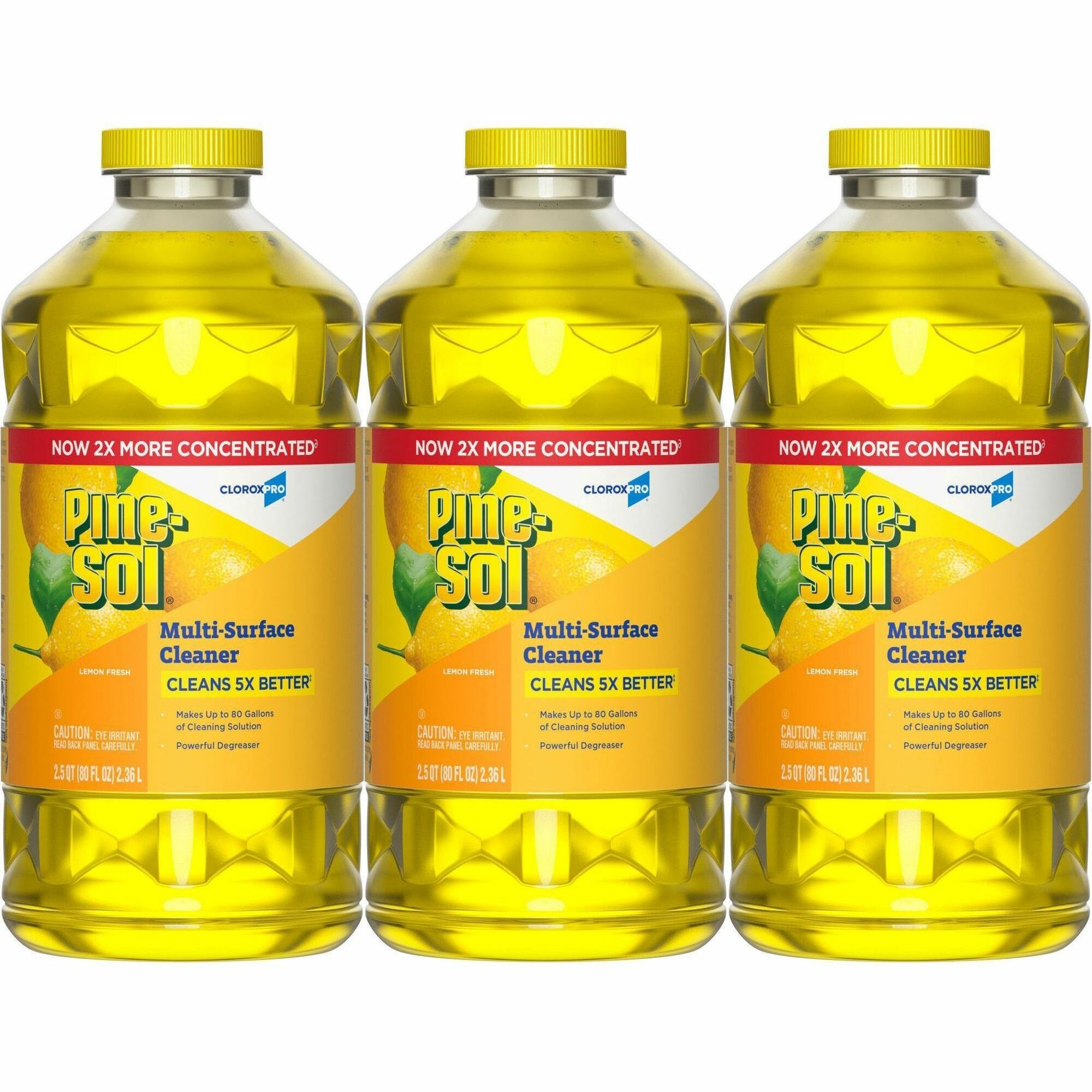CloroxPro Pine-Sol Multi-Surface Cleaner, Lemon Fresh Scent, Concentrate, Liquid, 80 fl oz Bottles, Yellow, 3 per Carton