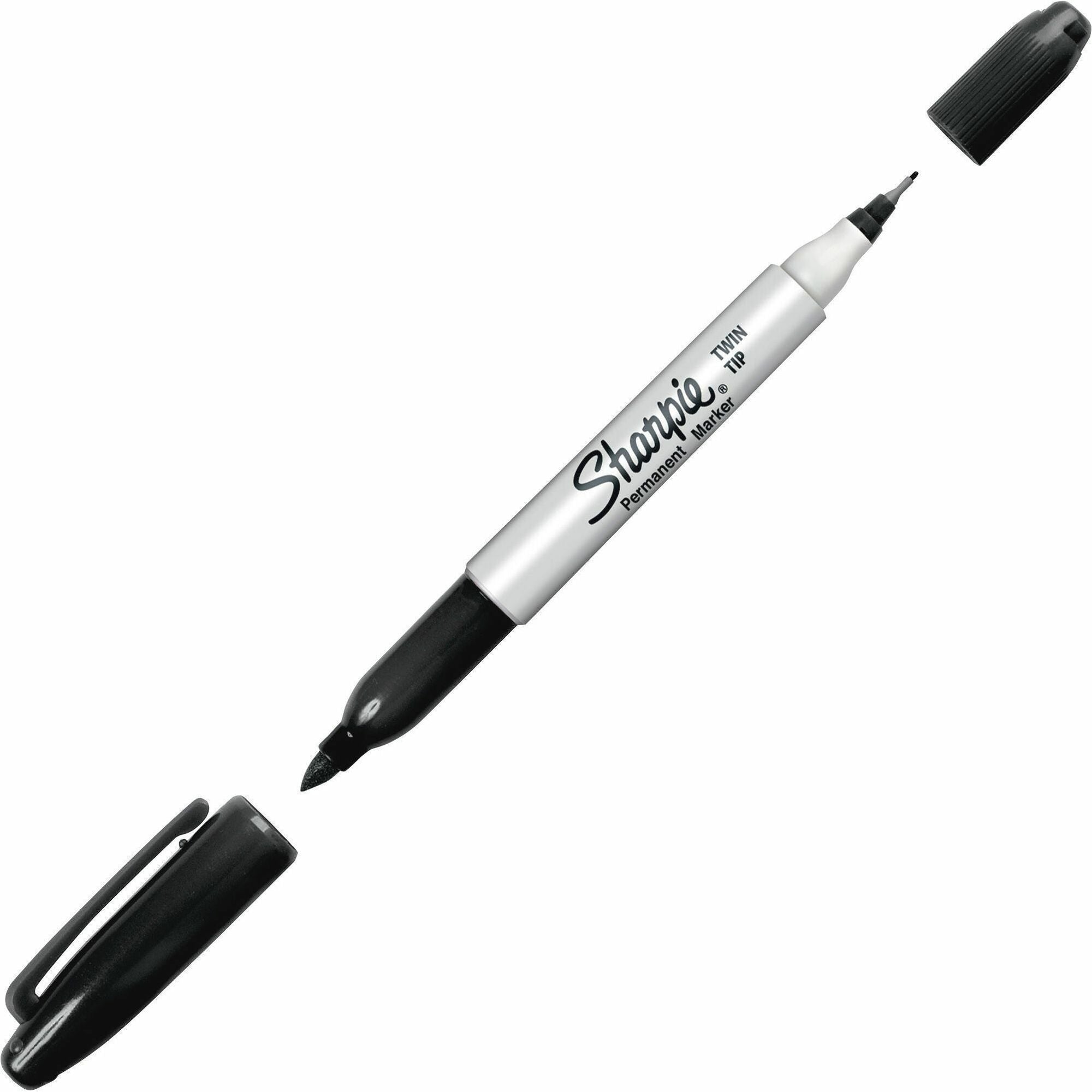 Sharpie Twin Tip Permanent Markers, Ultra Fine/Fine/Bold Points, Black Ink, 12/Box