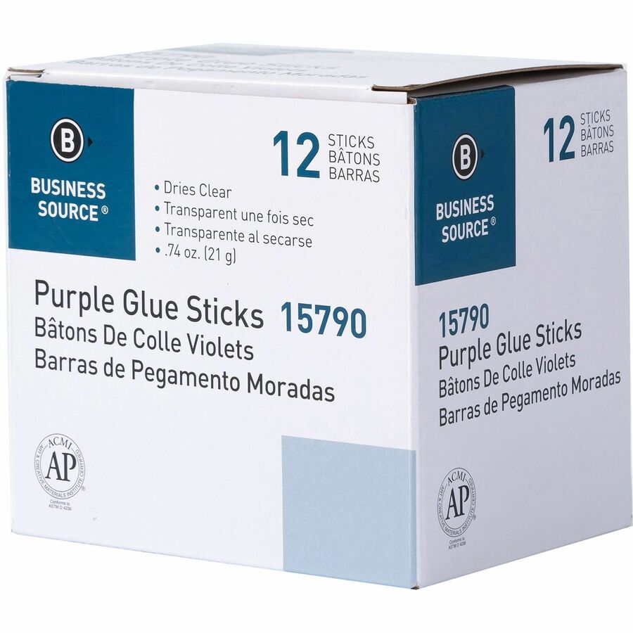 Business Source Bulk Purple Glue Sticks, 0.74 oz, Purple, 12/Box
