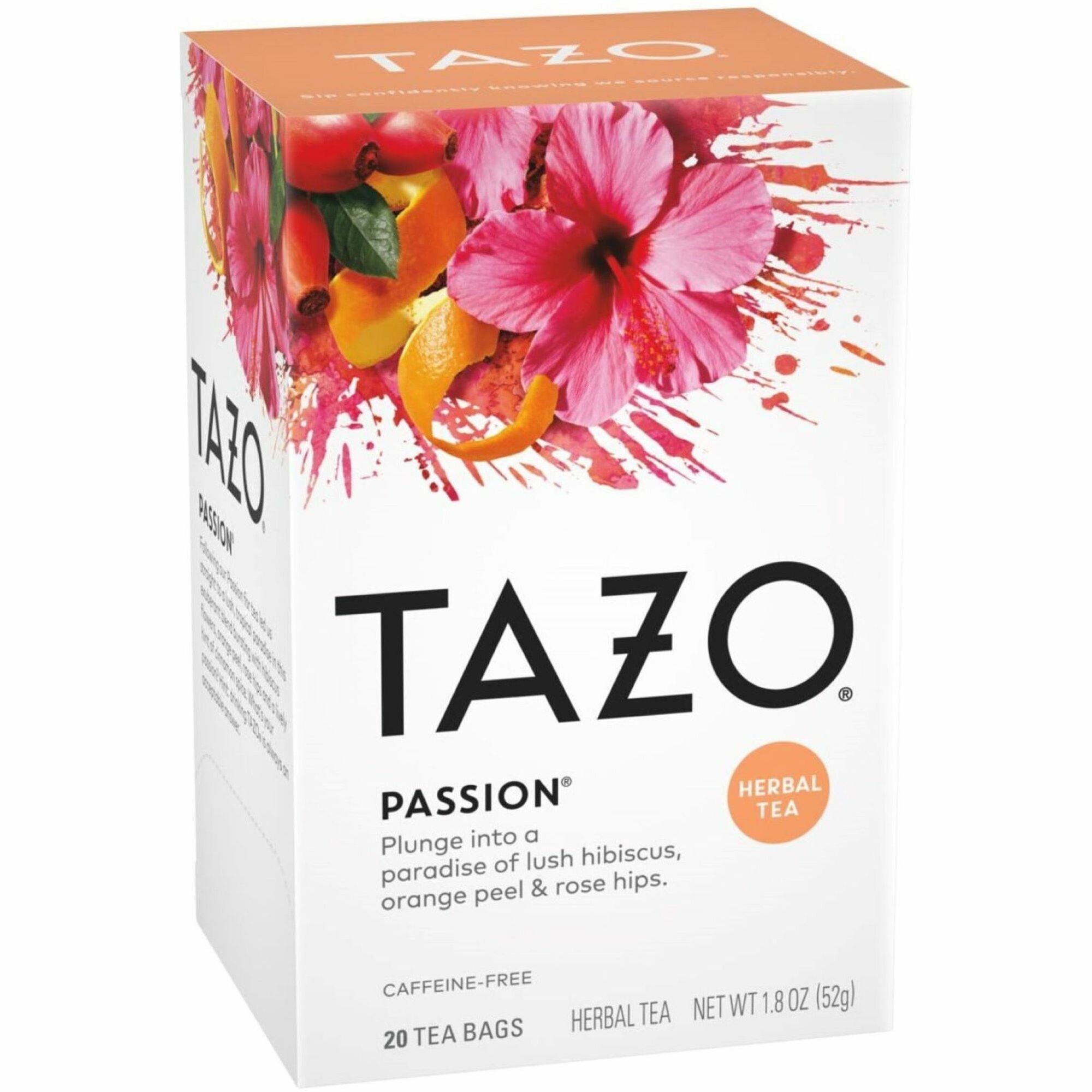 Tazo Passion Herbal Tea Bags, Organic, 20 Bags per Box, 6 Boxes per Carton