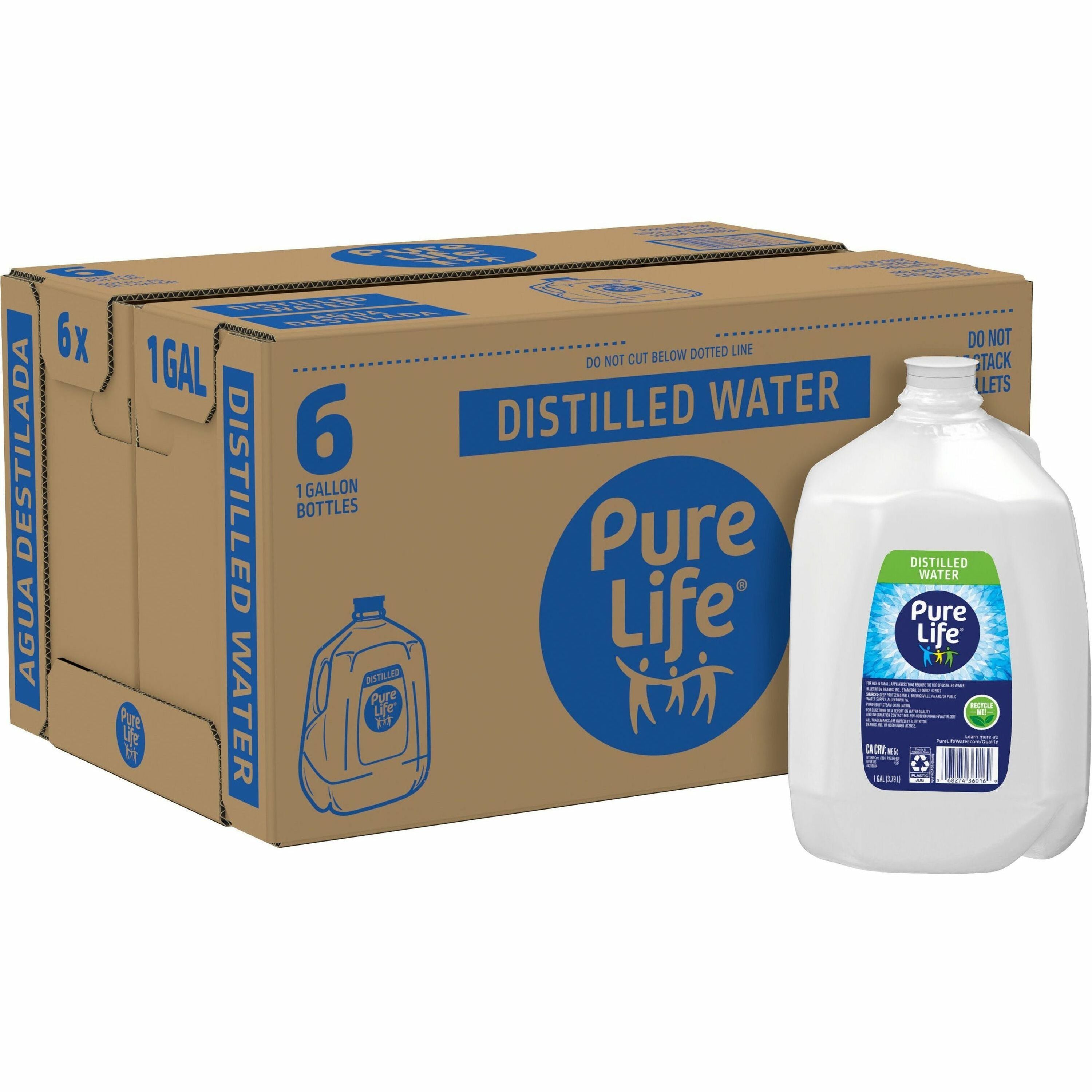 Pure Life Distilled Water, 127.82 fl oz (3.78 L) Bottle, 6 Bottles per Carton