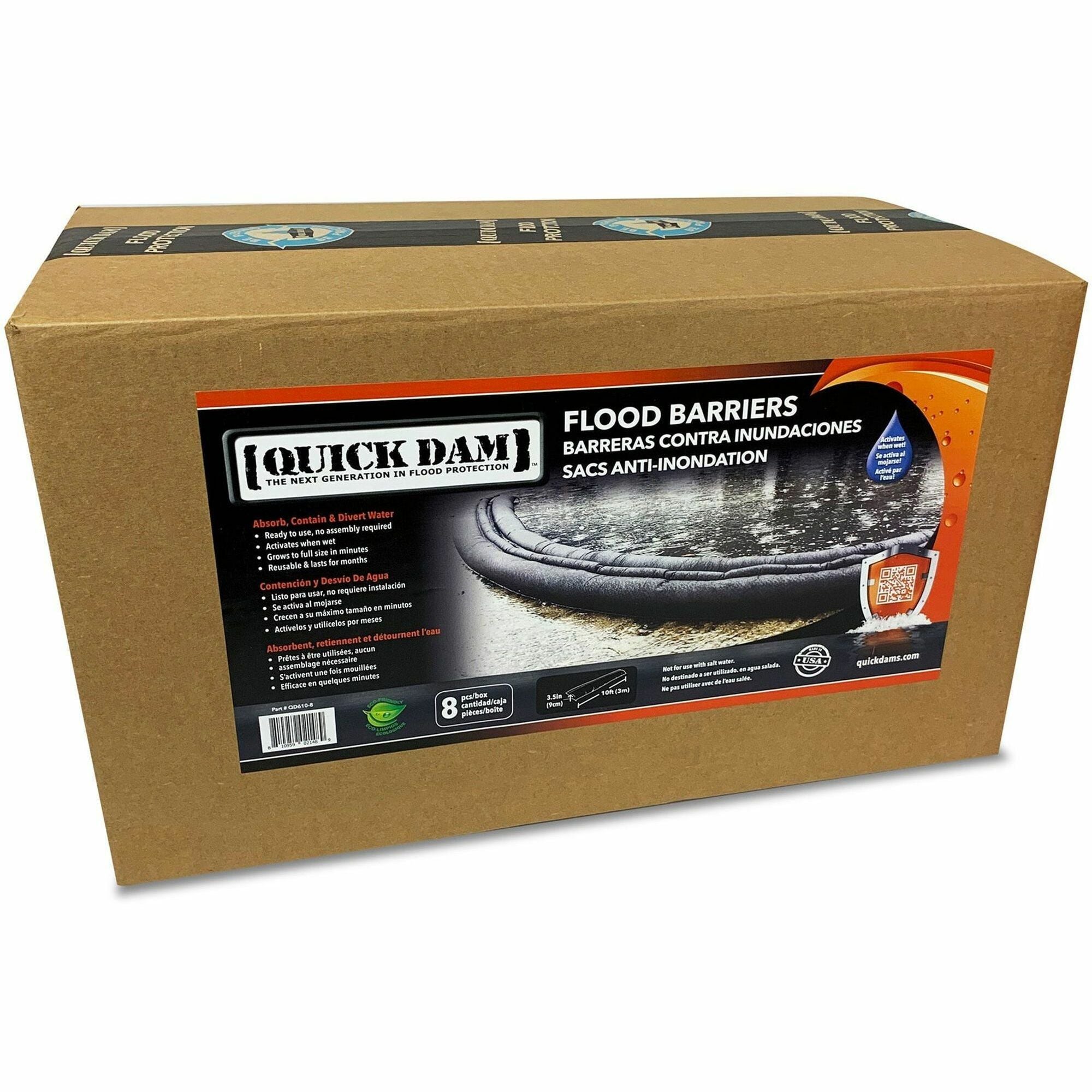 Quick Dam Flood Barriers, 3.5" Height, Black, 8 per Carton