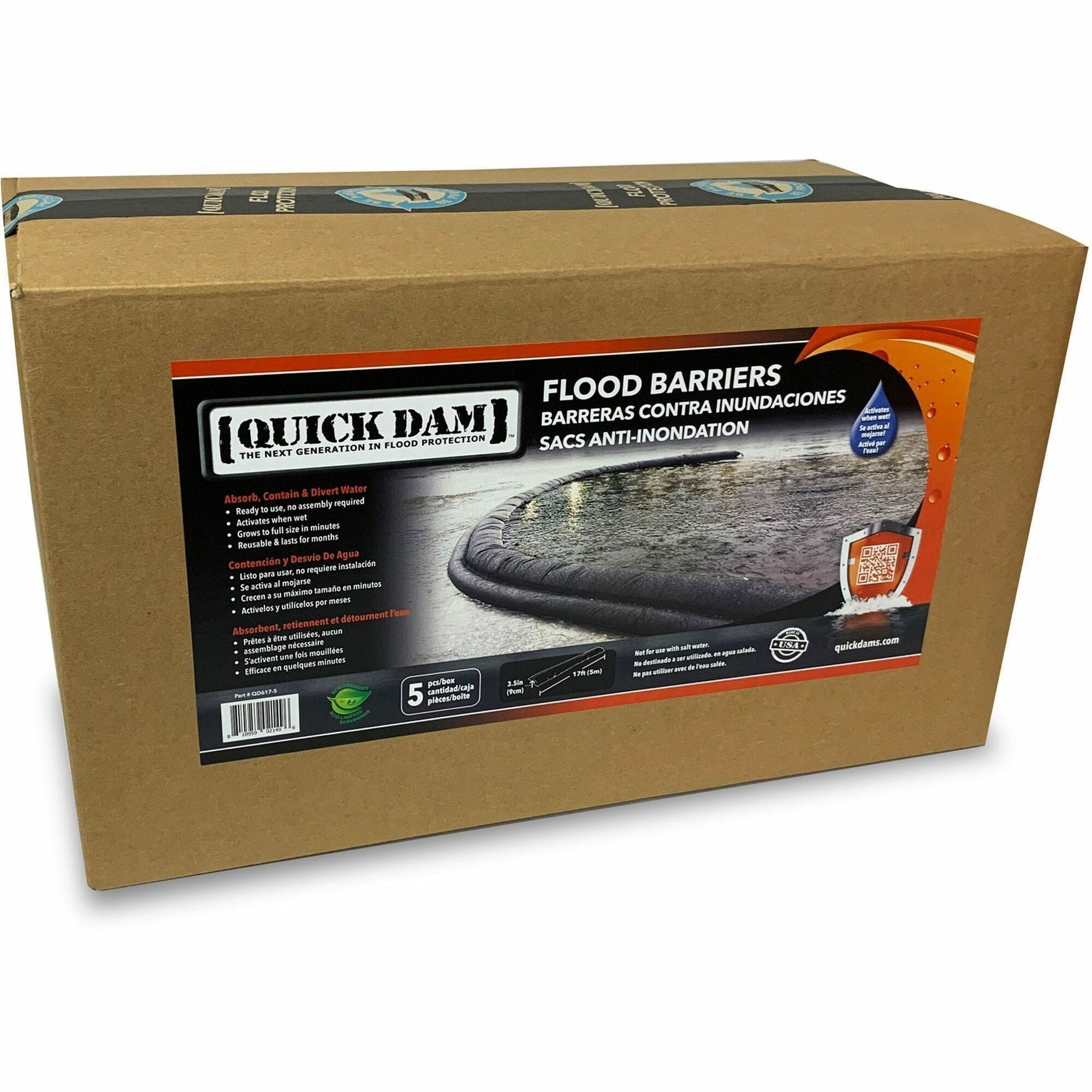 Quick Dam Flood Barriers, 3.5" Height, Black, 5 per Carton