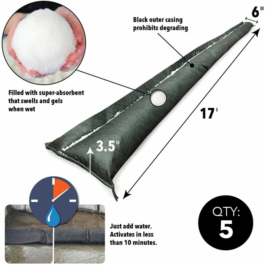 Quick Dam Flood Barriers, 3.5" Height, Black, 5 per Carton