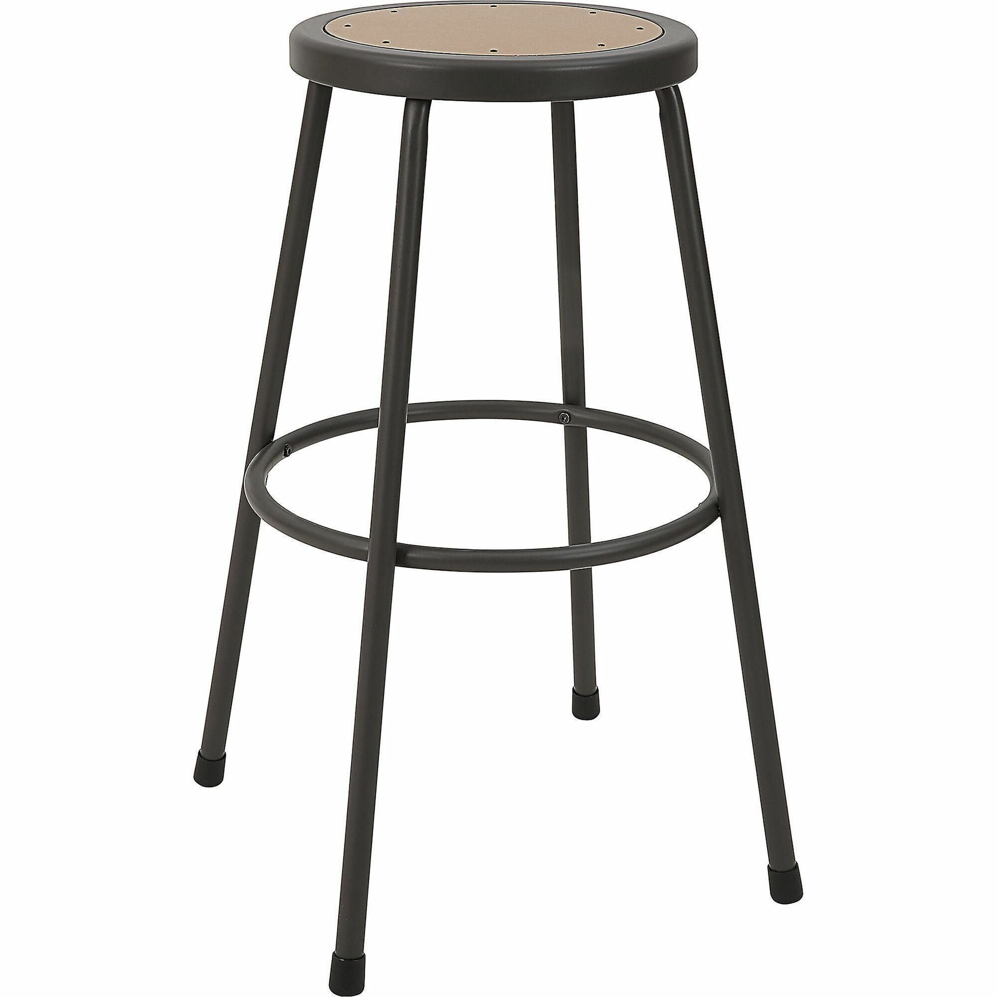 Lorell Metal Shop Stool, Wood/MDF Seat, Light Gray, Metal Frame, Backless, 30" Seat Height, 1 Each