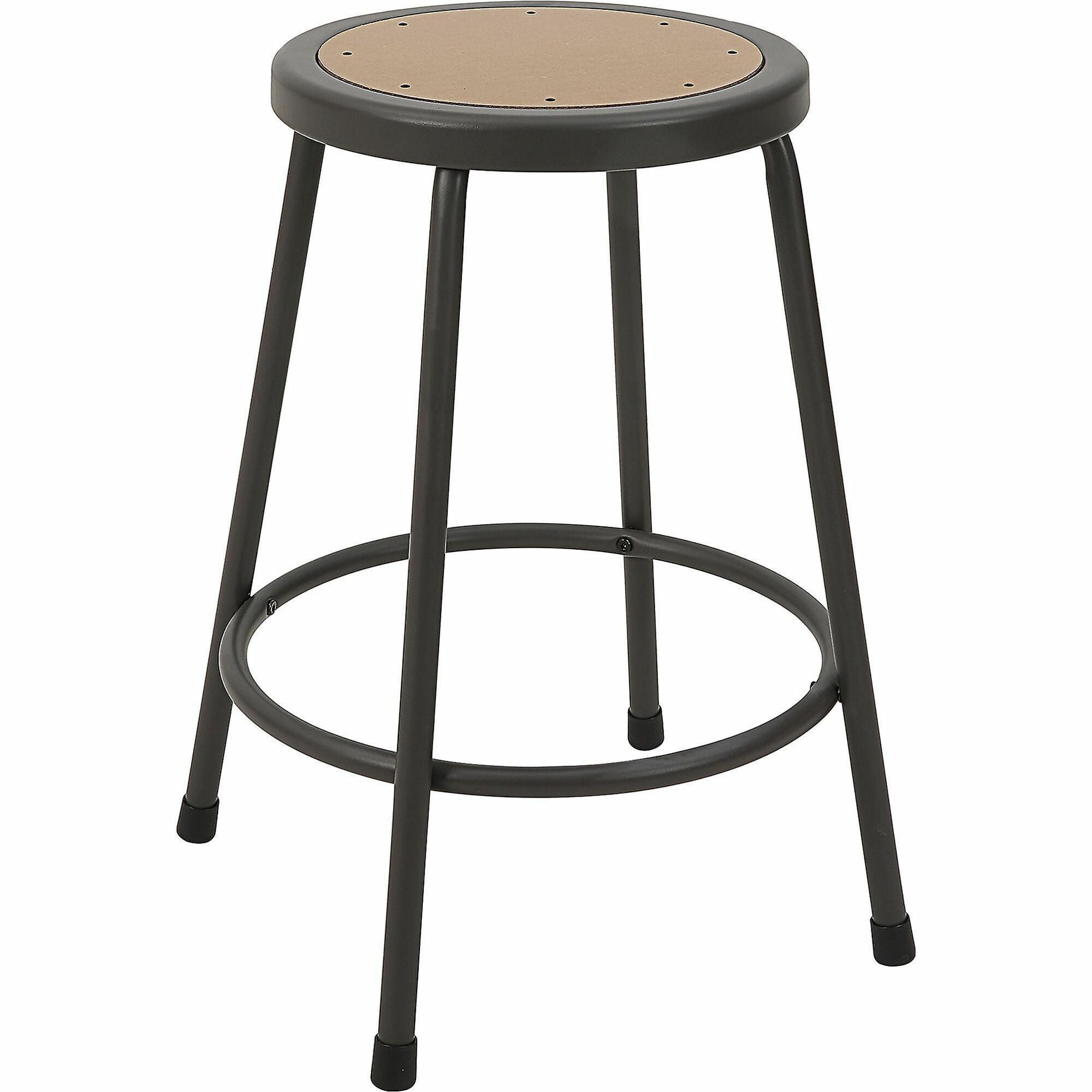 Lorell Metal Shop Stool, Wood/MDF Seat, Light Gray, Metal Frame, Backless, 24" Height, 1 Each