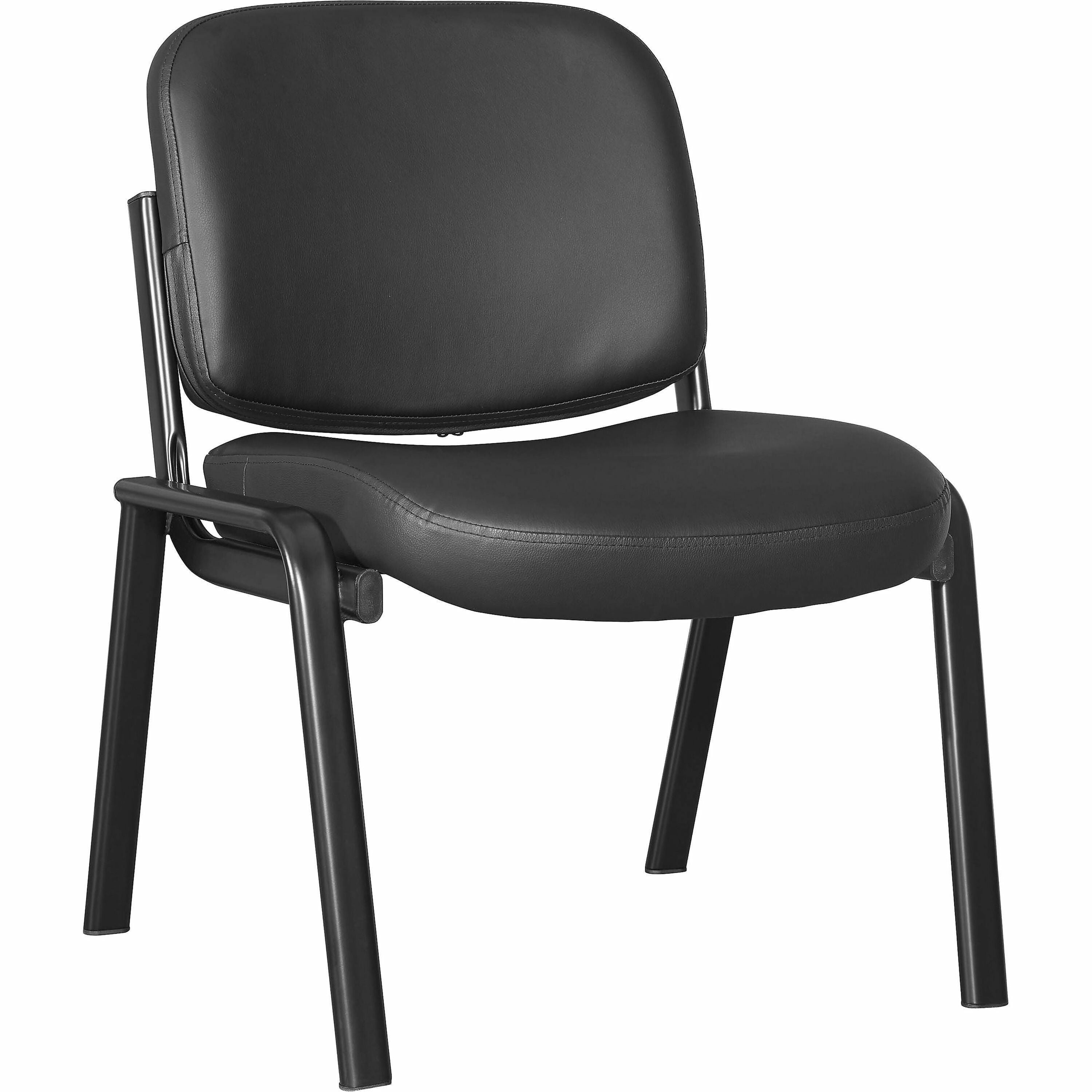 Lorell Deluxe Leather 4-Leg Guest Chair, Black, Metal Frame, Upholstered Padded Seat and Back, 1 Each