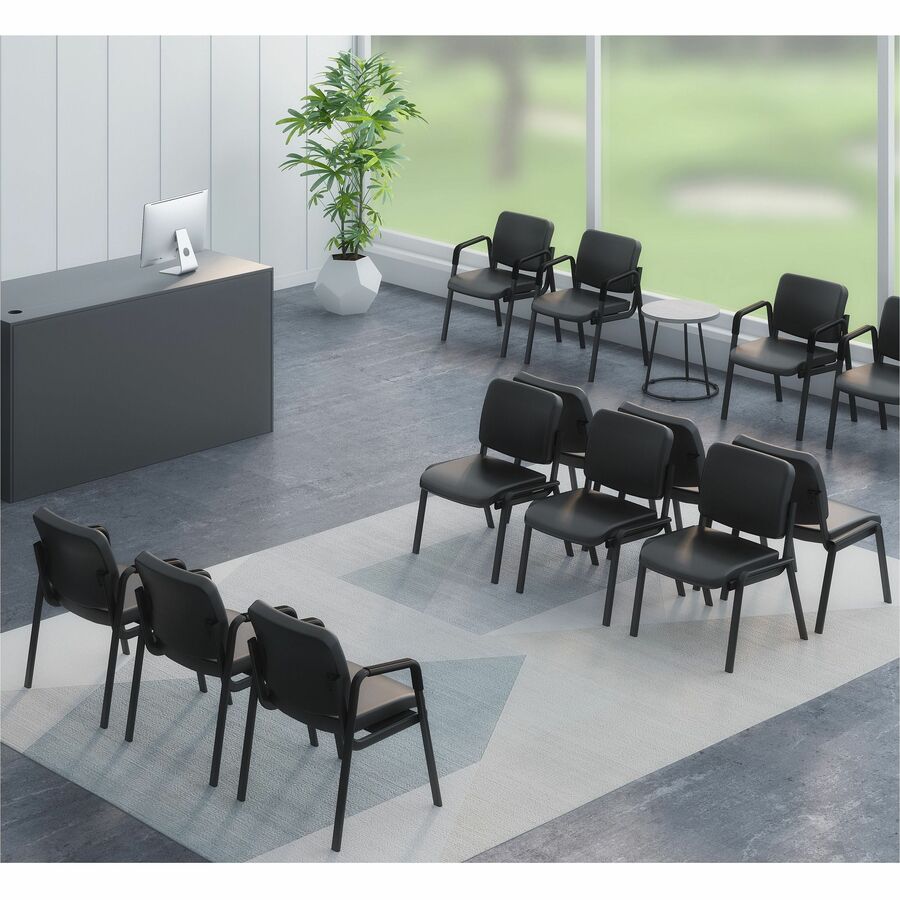 Lorell Deluxe Leather 4-Leg Guest Chair, Black, Metal Frame, Upholstered Padded Seat and Back, 1 Each