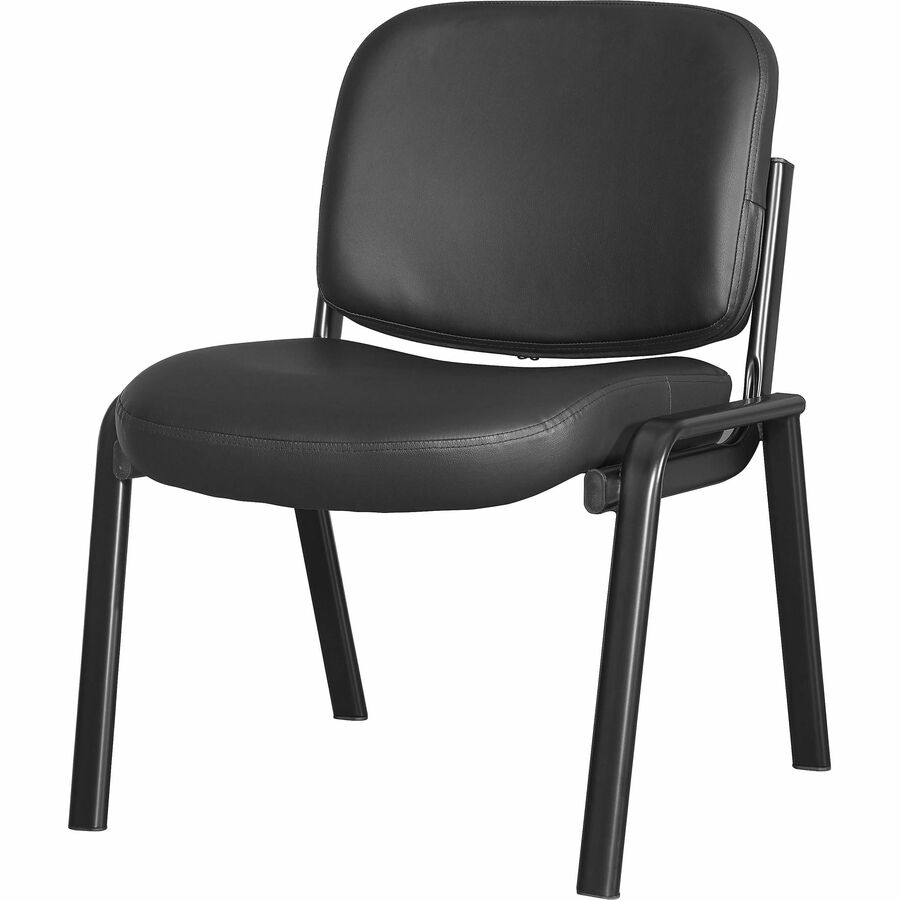 Lorell Deluxe Leather 4-Leg Guest Chair, Black, Metal Frame, Upholstered Padded Seat and Back, 1 Each