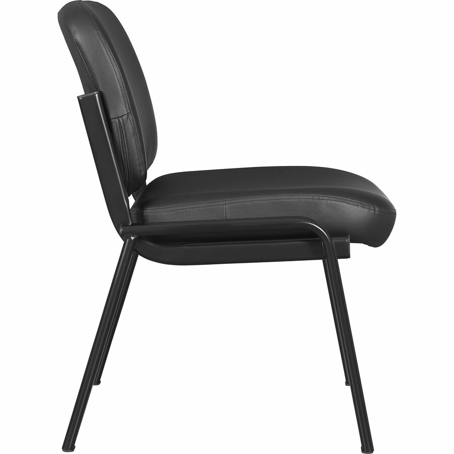 Lorell Deluxe Leather 4-Leg Guest Chair, Black, Metal Frame, Upholstered Padded Seat and Back, 1 Each