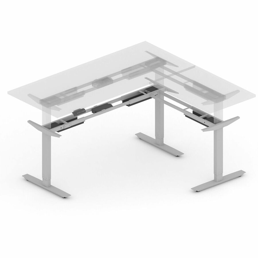 Lorell Sit-Stand 3rd-Leg Base, Silver, Height Adjustable, 275 lb Capacity, 45" H x 51.60" W x 26.40" D, Assembly Required, 1 Each