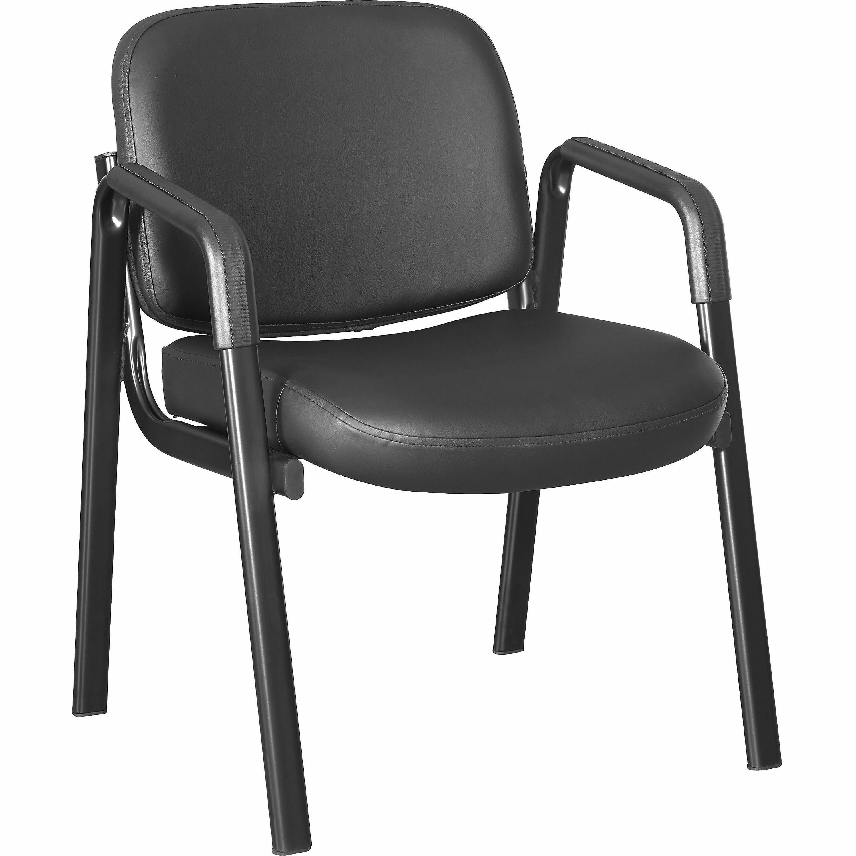 Lorell Deluxe Leather 4-Leg Guest Chair, Black, Metal Frame, Upholstered Padded Seat and Back, Armrests, 1 Each