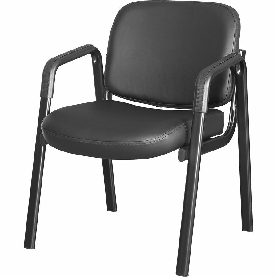 Lorell Deluxe Leather 4-Leg Guest Chair, Black, Metal Frame, Upholstered Padded Seat and Back, Armrests, 1 Each