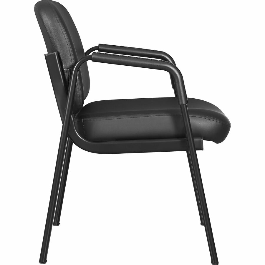 Lorell Deluxe Leather 4-Leg Guest Chair, Black, Metal Frame, Upholstered Padded Seat and Back, Armrests, 1 Each