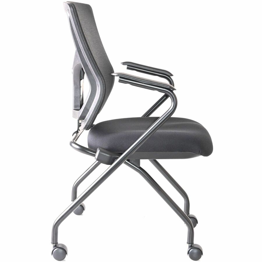 Lorell Conjure Mesh Training Chairs with Arms, Black, Polyurethane/Molded Foam/Fabric Seat, Fixed Armrest, Mesh Back, Powder-Coated Metal Legs, Casters, 2 per Carton