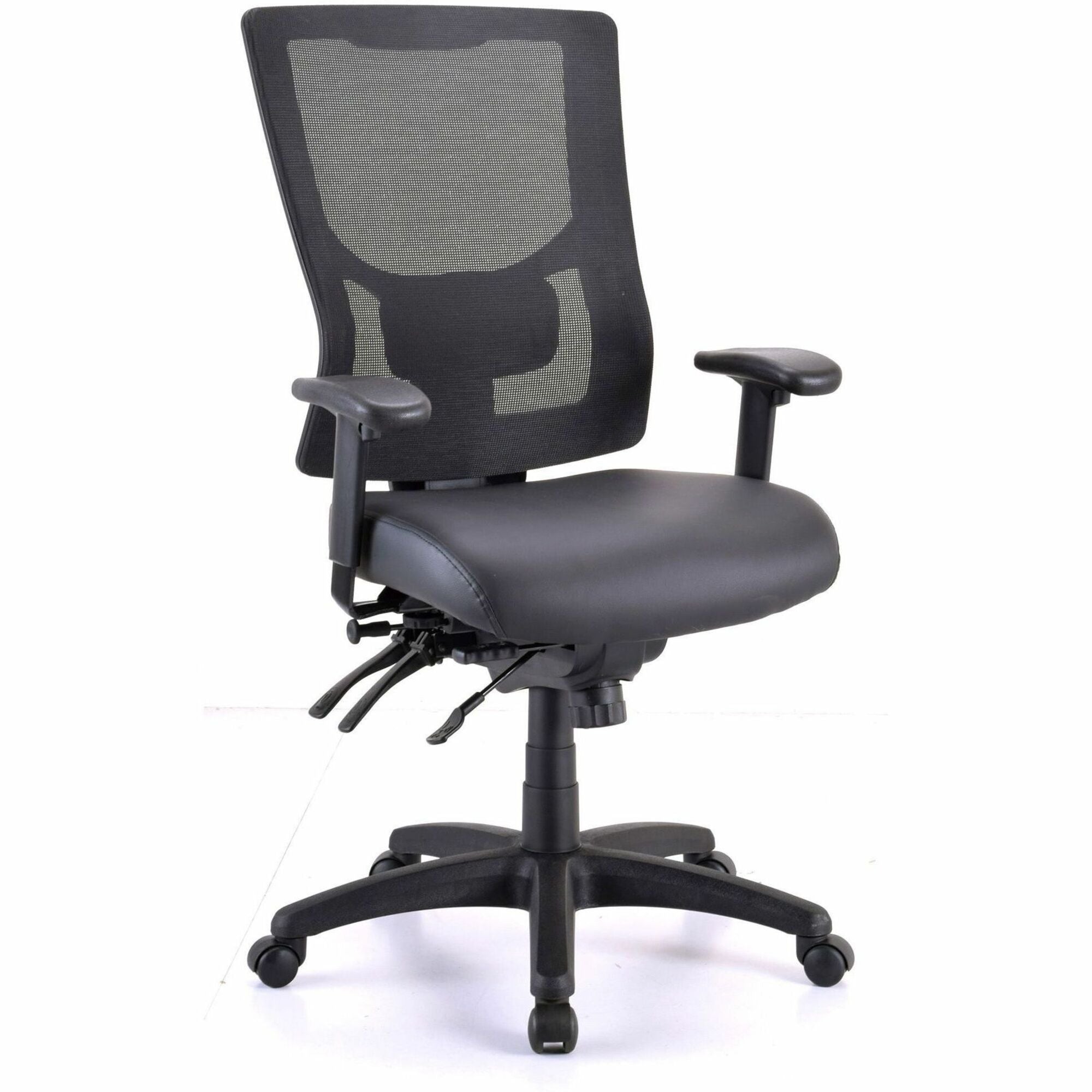 Lorell Conjure High-Back Office Chair, Vinyl/Foam/Polyurethane Seat, Mesh Back, Adjustable Arms, Black, 1 Each