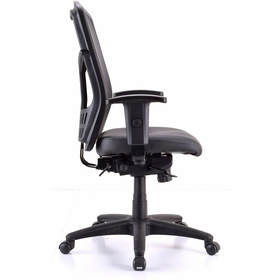 Lorell Executive High-back Swivel Chair, Vinyl Seat, Mesh High Back, Adjustable Arms, 5-star Nylon Base, Black, 1 Each