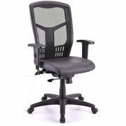 Lorell Executive High-back Swivel Chair, Vinyl Seat, Mesh High Back, Adjustable Arms, 5-star Nylon Base, Black, 1 Each