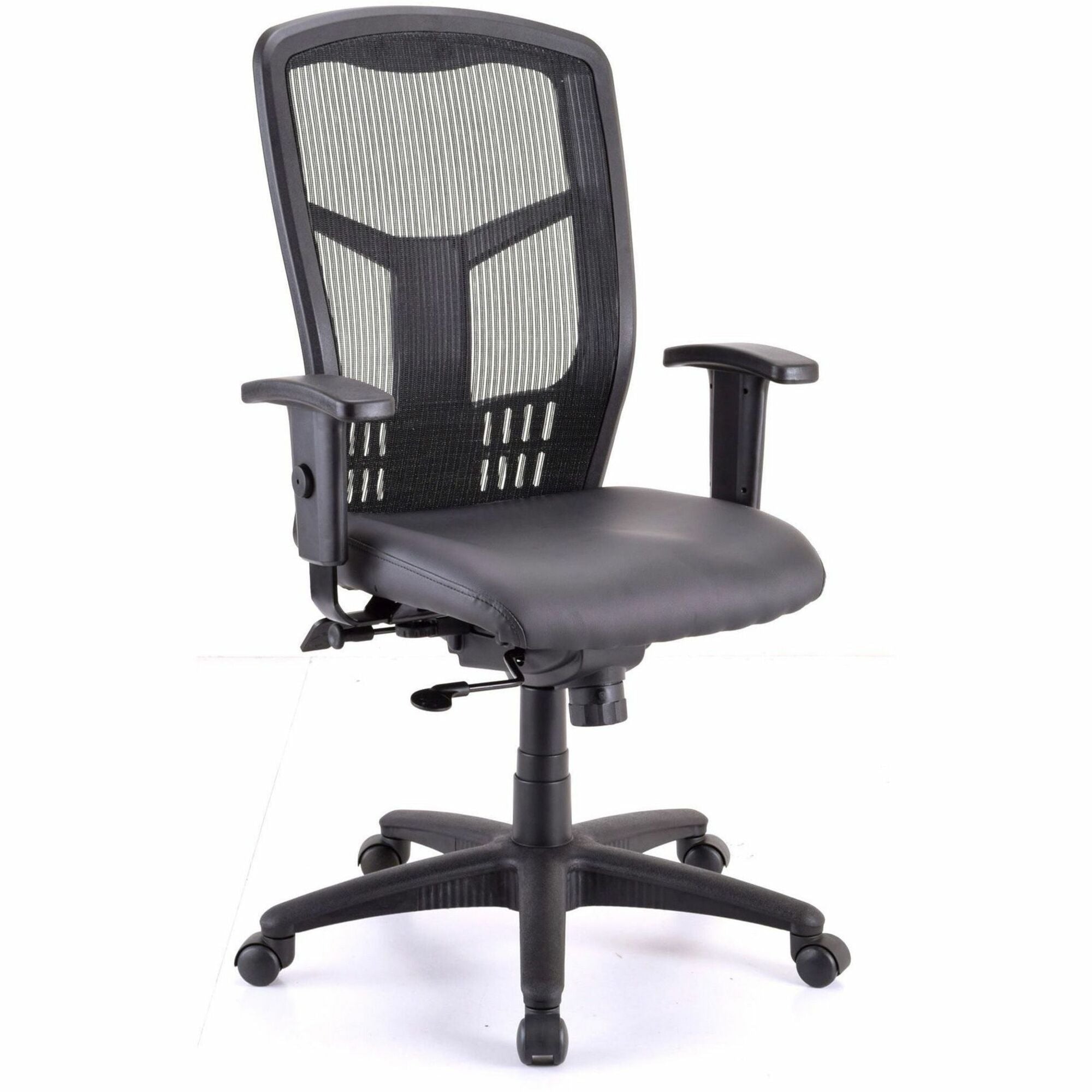 Lorell Executive High-back Swivel Chair, Vinyl Seat, Mesh High Back, Adjustable Arms, 5-star Nylon Base, Black, 1 Each