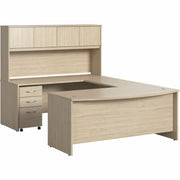 Bush Business Furniture Studio C U Shaped Desk with Hutch and 3-Drawer Mobile File Cabinet, 72"W x 36"D Front Desk, 72"W x 24"D Credenza, 42"D Return, 72"W Hutch, Natural Elm, 1 Each