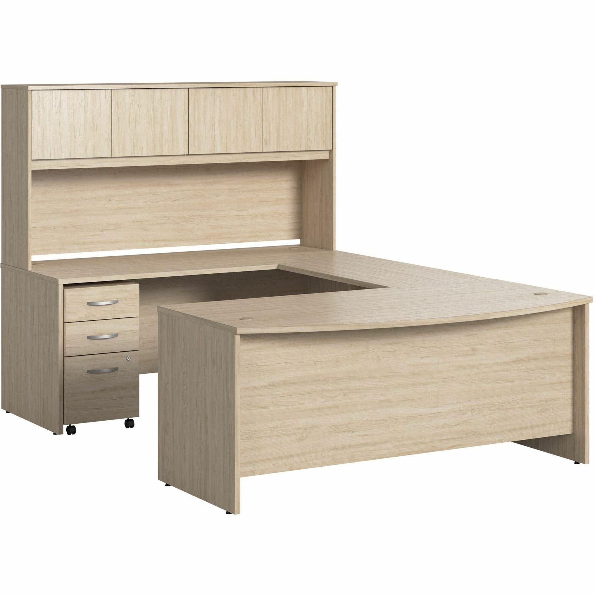Bush Business Furniture Studio C U Shaped Desk with Hutch and 3-Drawer Mobile File Cabinet, 72"W x 36"D Front Desk, 72"W x 24"D Credenza, 42"D Return, 72"W Hutch, Natural Elm, 1 Each