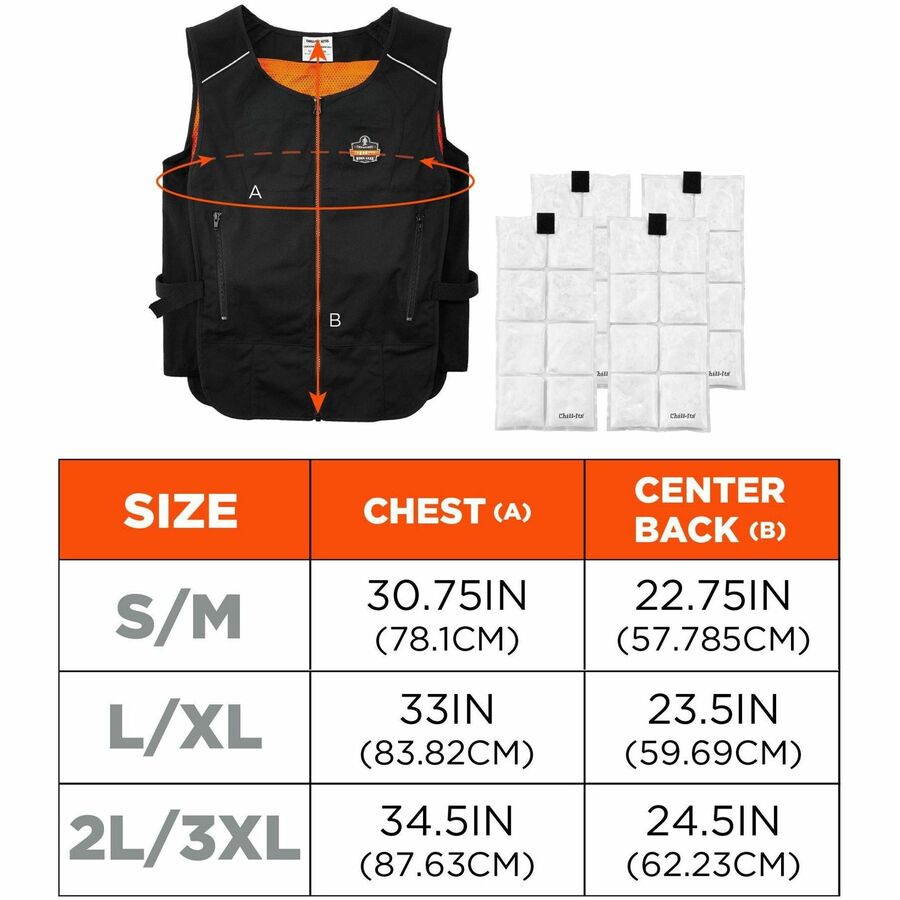 Ergodyne Chill-Its 6260 Cooling Packs Vest Kit, 34.50", 2-Xtra Large/3-Xtra Large