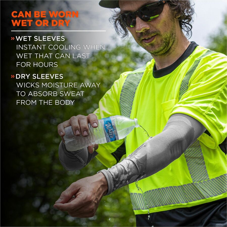 Ergodyne 6690 Cooling Arm Sleeves, Gray, Fabric, Durable, Stretchable, Comfortable, Moisture Wicking, Anti-odor, Machine Washable, UV Protection, Extra Large, 1 Pair