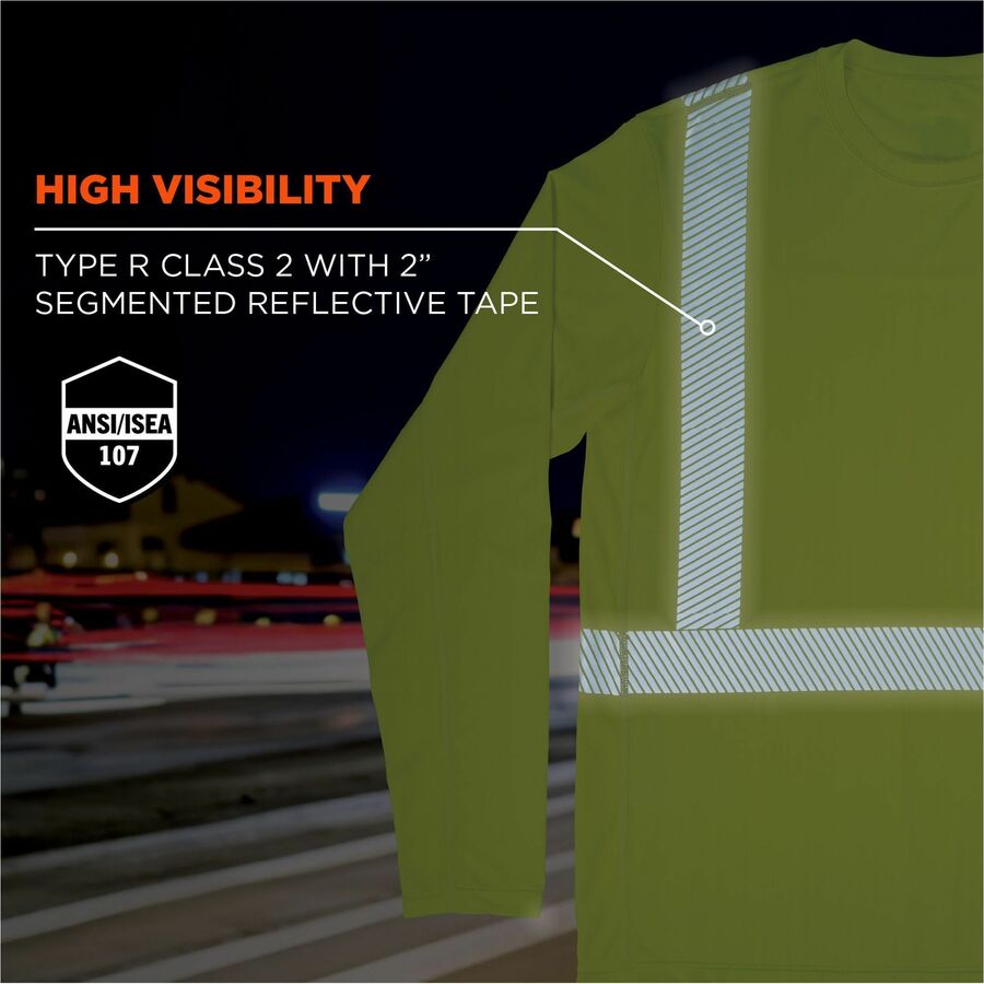 Ergodyne 6688 Cooling Hi-Vis Sun Shirts - 3XL Size - Fabric, MicroFiber, Polyester, Spandex - Lime
