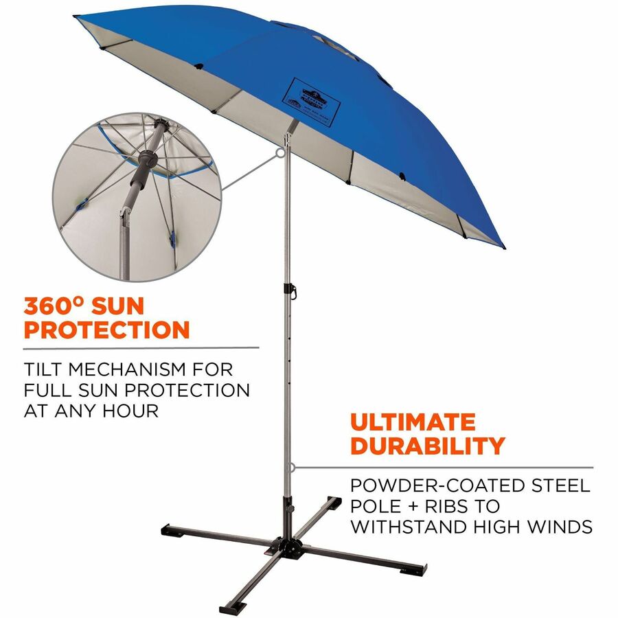 Ergodyne SHAX 6199 Lightweight Work Umbrella and Stand Kit - Blue