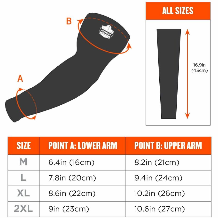 Ergodyne 6690 Cooling Arm Sleeves, Gray, Medium, Fabric, Durable, Stretchable, Comfortable, Moisture Wicking, Anti-odor, Machine Washable, UV Protection, 2 Sleeves per Pack