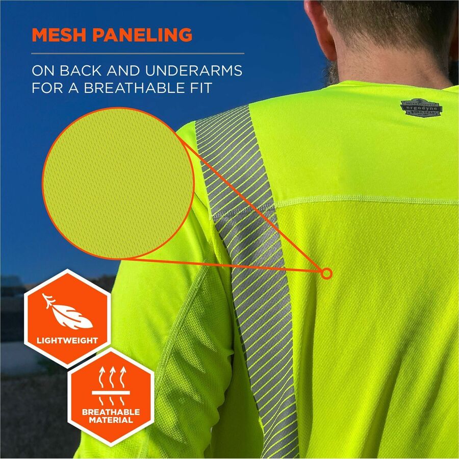 Ergodyne 6688 Cooling Hi-Vis Sun Shirts - Small Size - Fabric, MicroFiber, Polyester, Spandex - Lime