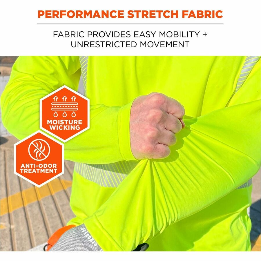 Ergodyne 6688 Cooling Hi-Vis Sun Shirts - Extra Large (XL) Size - Fabric, MicroFiber, Polyester, Spandex - Lime