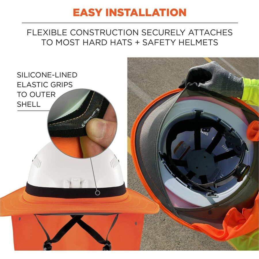 Ergodyne 6661 Universal Hard Hat Brims - Orange - Silicone, Elastic - 1 Each
