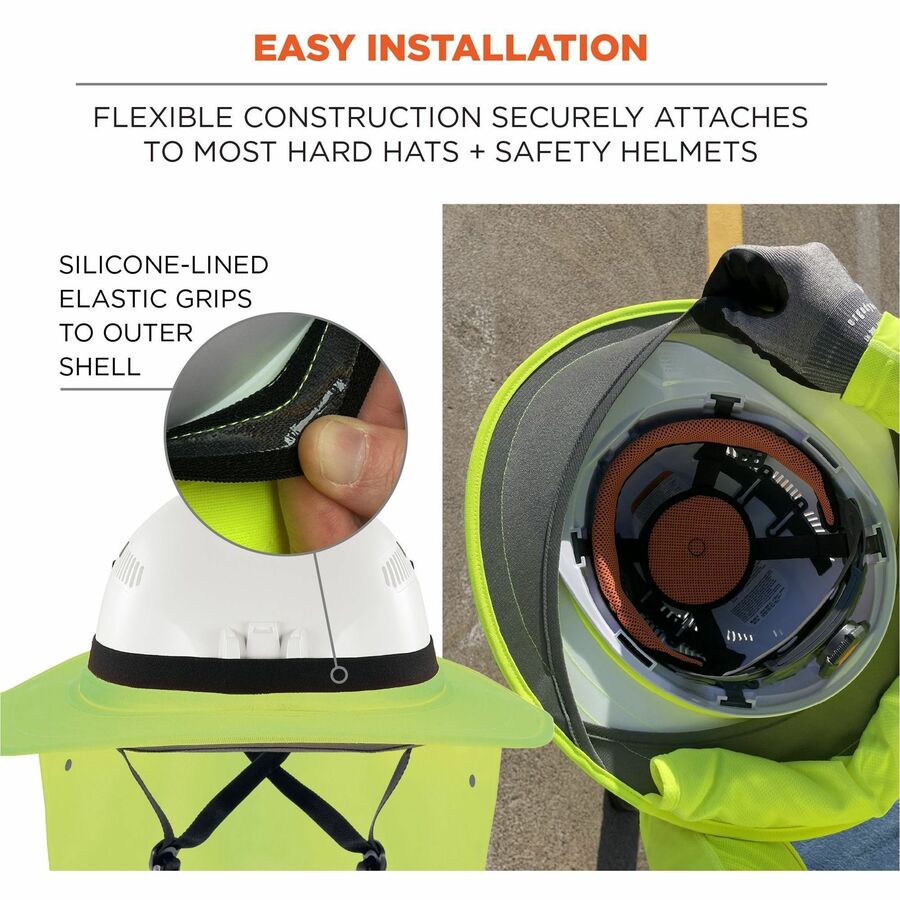 Ergodyne 6661 Universal Hard Hat Brims - Lime - Silicone, Elastic - 1 Each