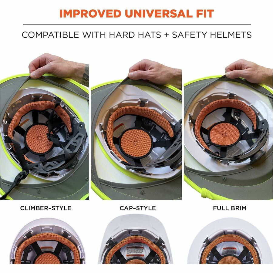 Ergodyne 6661 Universal Hard Hat Brims - Lime - Silicone, Elastic - 1 Each